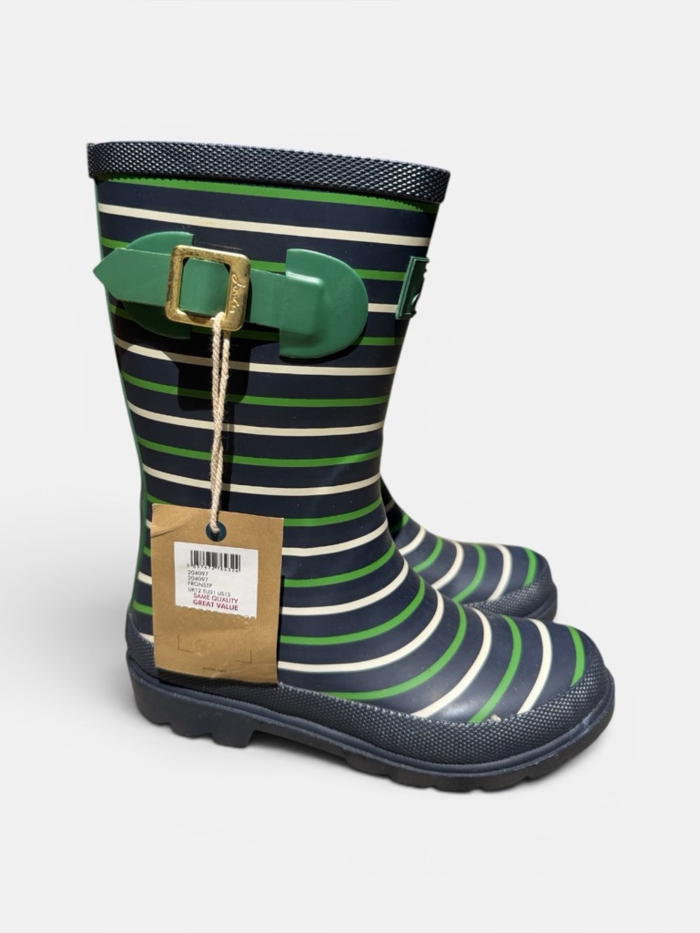 New Joules Navy Green and White Striped
Rain Boots